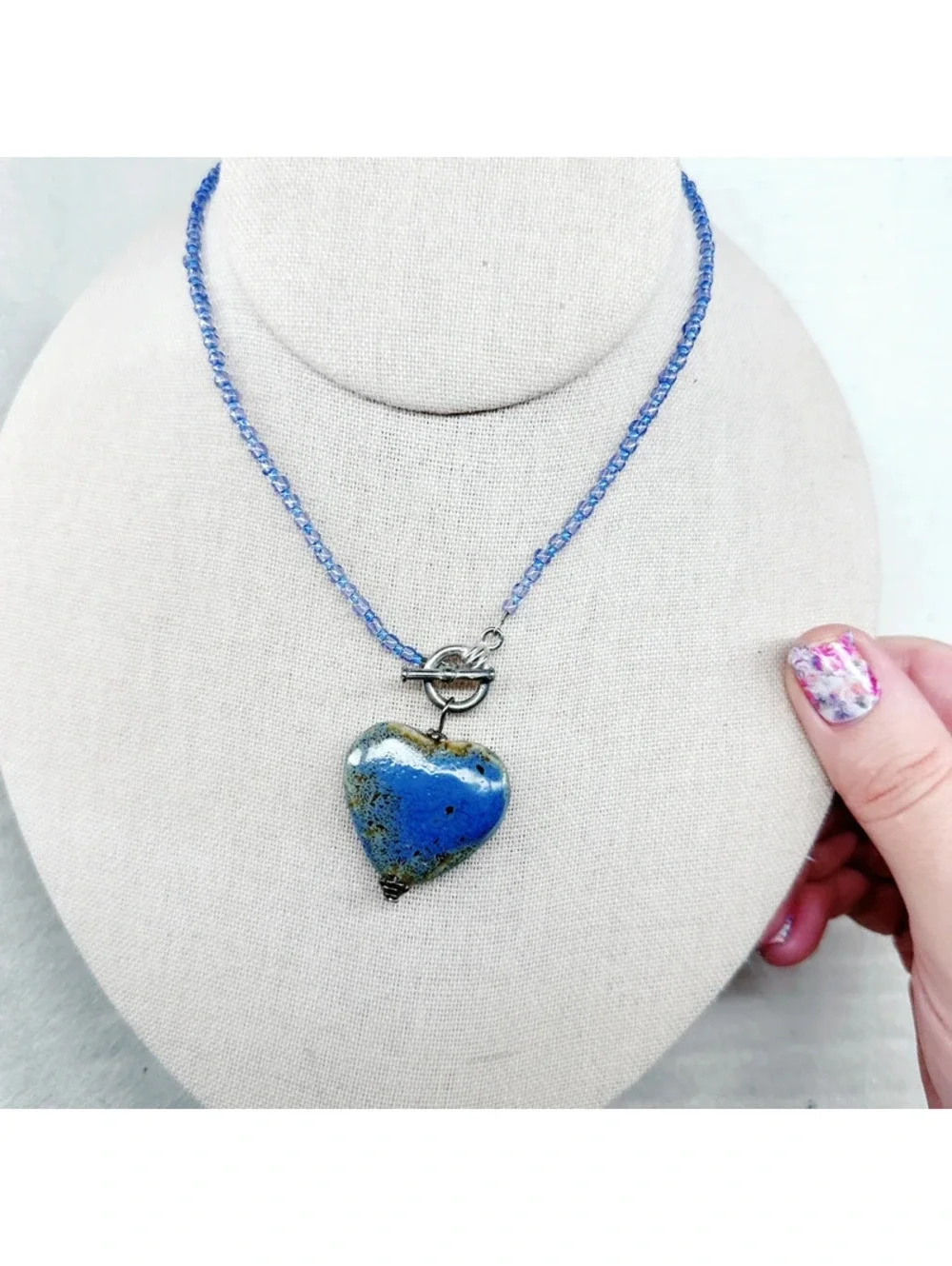 5340mc. Periwinkle Ceramic Heart Necklace